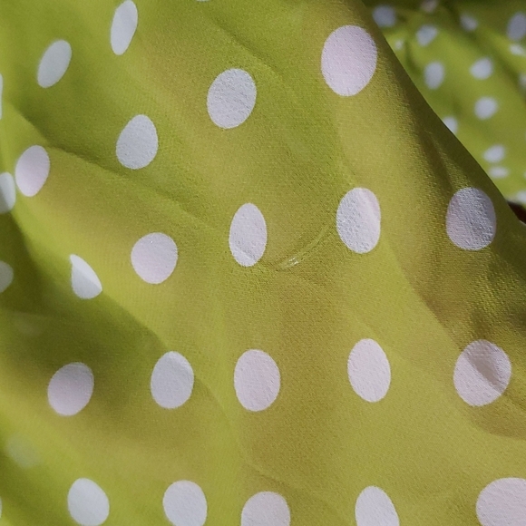 Lane Bryant lime green polka-dot cinch waist tab sleeve sheer top - Picture 4 of 6